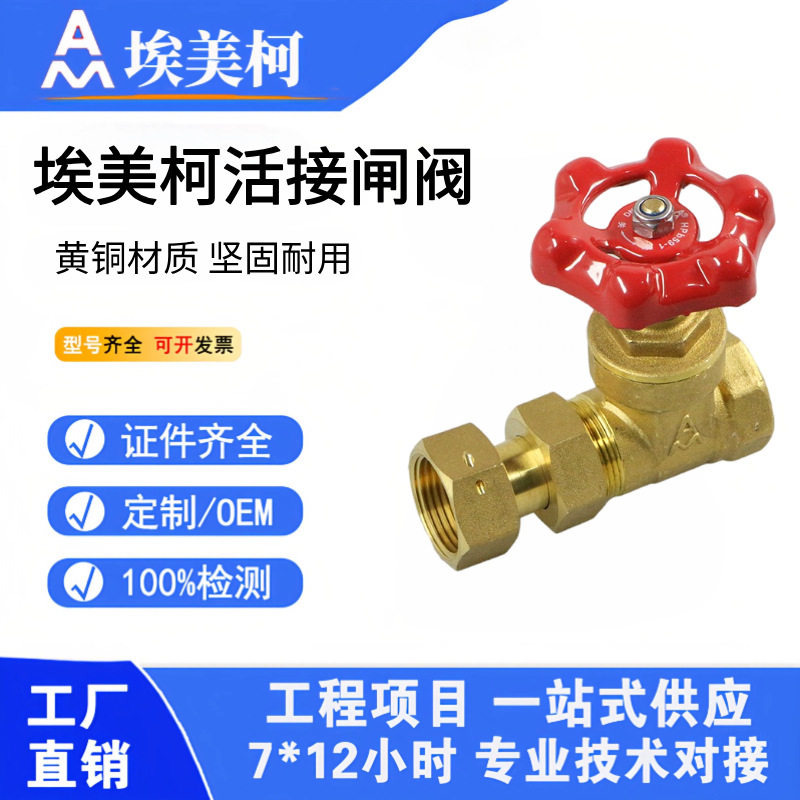 埃美柯水表闸阀116B黄铜表用开关阀异径大小螺纹总阀活接转接阀门