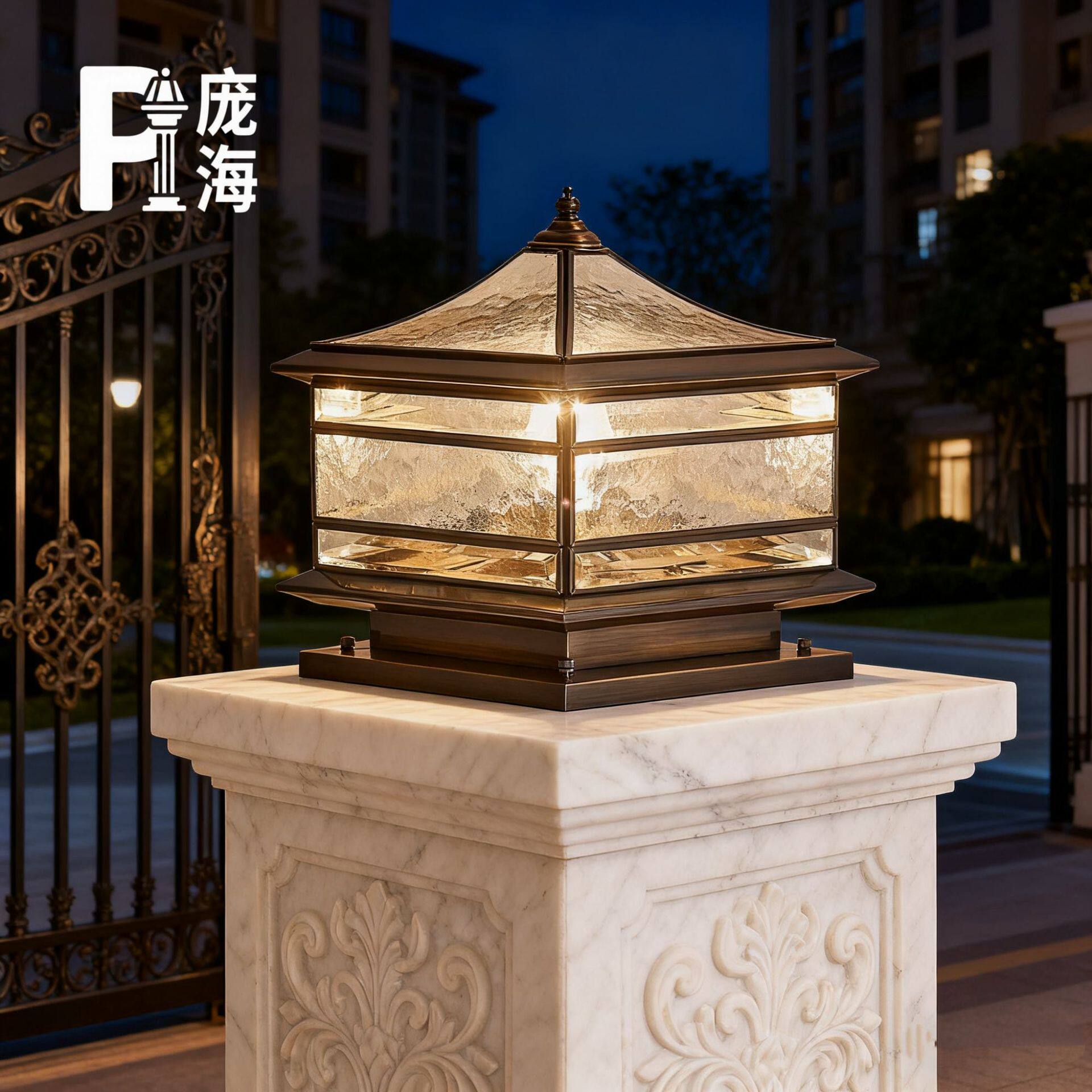 全铜太阳能柱头灯户外别墅大门围墙灯防水庭院阳台柱子灯景观灯