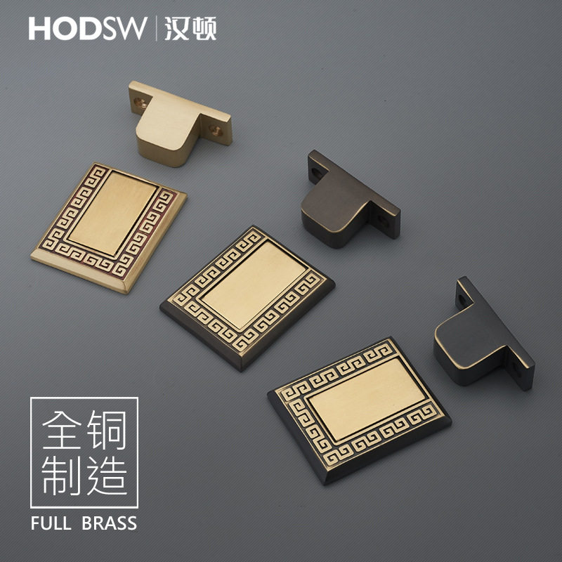 汉顿黄铜新中式地吸室内房间门用强磁吸力黄铜中式免钉地板门吸