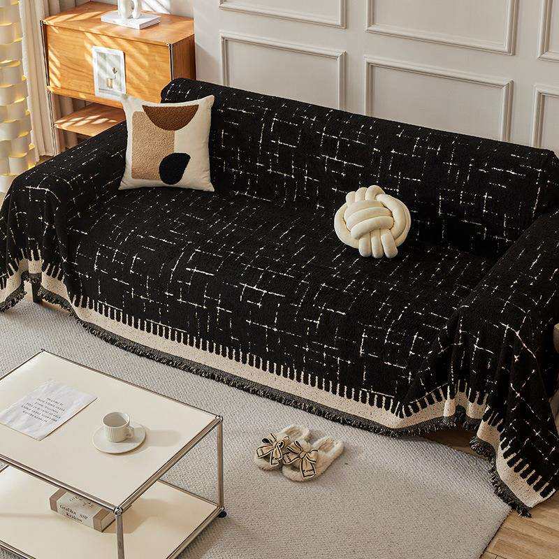 沙发盖巾四季通用简约现代法式复古直排沙发盖布一体式全盖沙发布