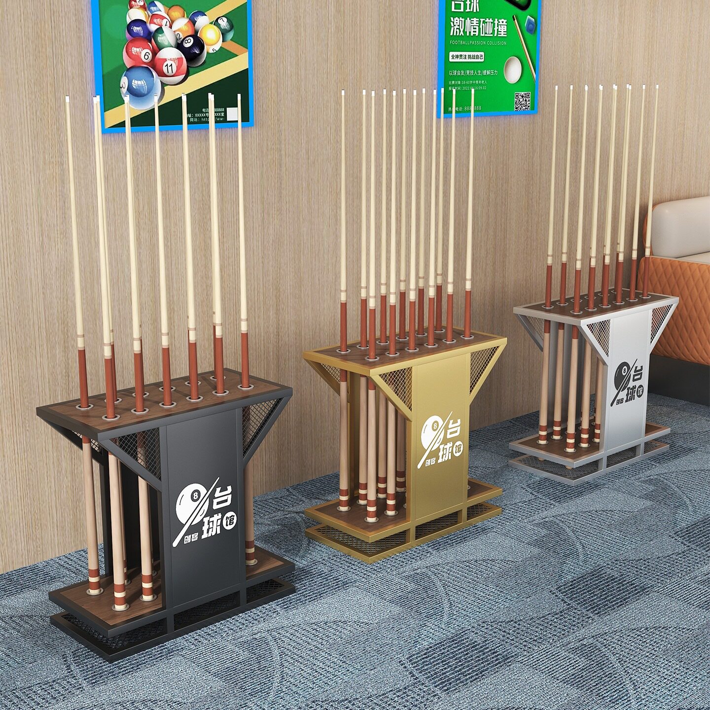 台球杆放置架落地式高端公杆收纳架桌球厅球杆柜存放展示架子其他