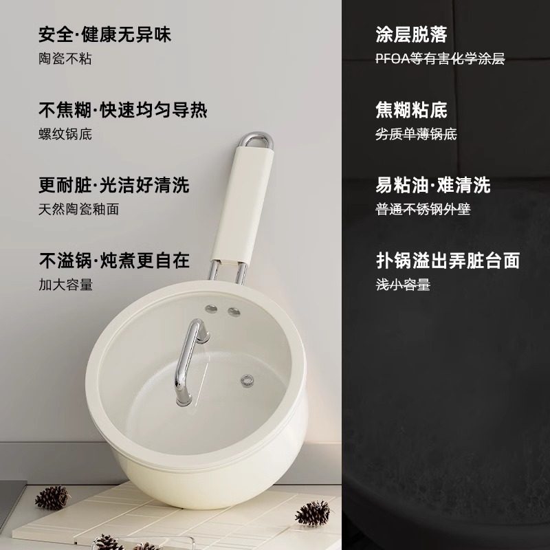 家用无涂层不粘锅一人食奶锅宝宝辅食锅小锅婴儿热奶锅泡面蒸煮锅