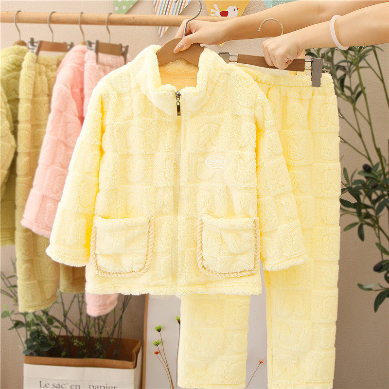 新款儿童加厚睡衣冬天宝宝法兰绒男童女孩小孩加绒珊瑚绒保暖套装