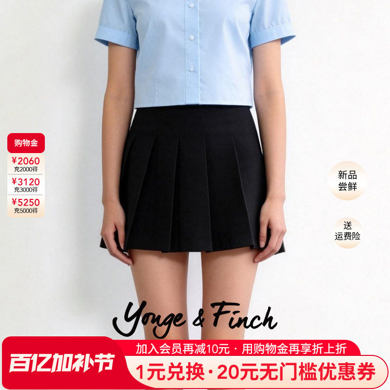 YongeFinch扬芬缇2026春款黑色百褶裙半身裙防走光时尚短裙DEMIY