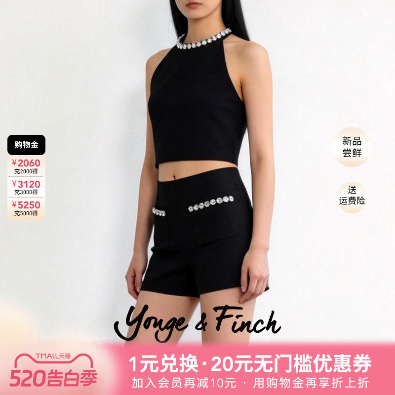Yonge&Finch/扬芬缇2026春季无袖挂脖短款背心马甲短裤套装HO