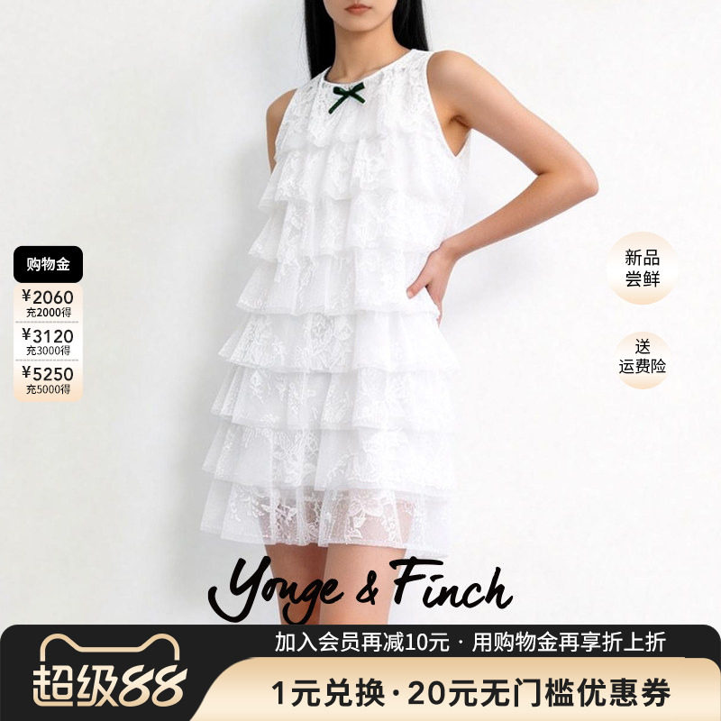 Yonge&Finch/扬芬缇法式白色无袖连衣裙女优雅蛋糕公主裙SANDEEY