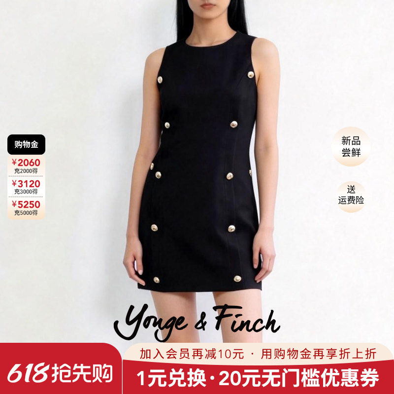 YongeFinch扬芬缇 黑色连衣裙女夏季无袖收腰显瘦背心长裙GRUBBY