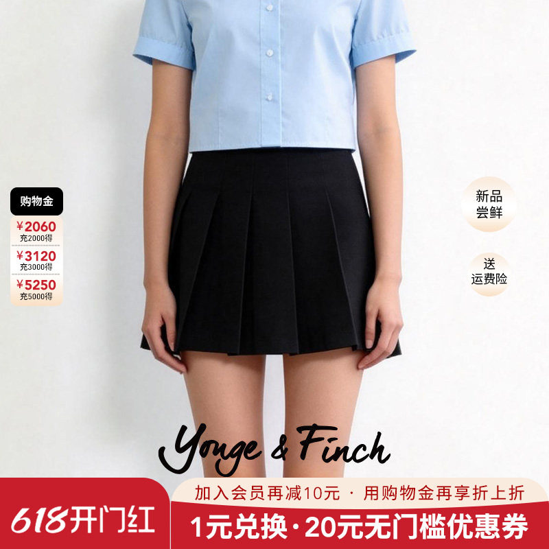 YongeFinch扬芬缇2026春款黑色百褶裙半身裙防走光时尚短裙DEMIY