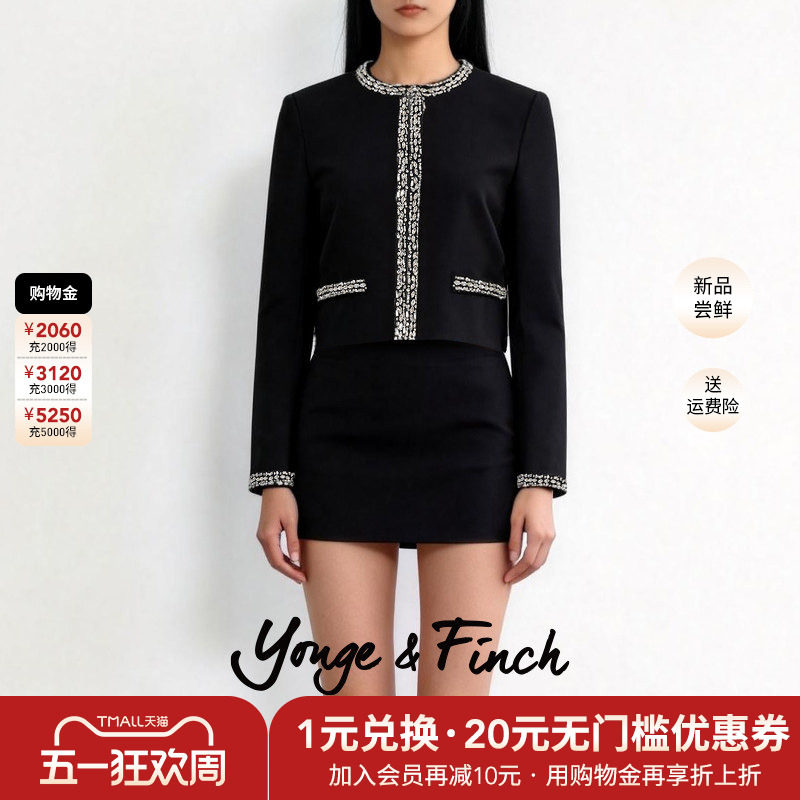 Yonge&amp;Finch/扬芬缇高级重工圆领黑色短款外套女2026