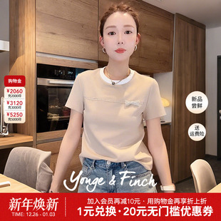 OWENAY T恤女夏气质蝴蝶结小衫 Yonge&Finch 扬芬缇高级设计感短袖