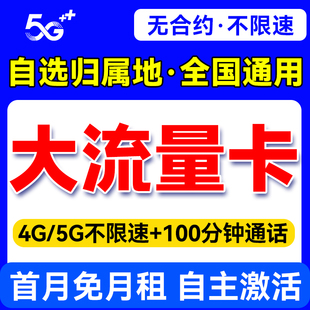 流量卡纯流量上网卡无线限不限量全国通用大流量4g5g手机卡电话卡
