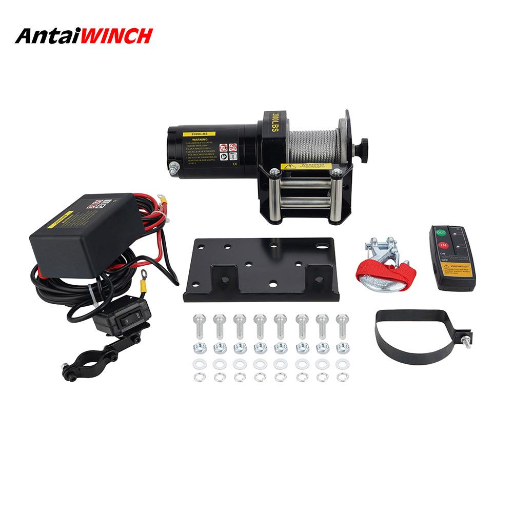 热销12v/24v2000磅迷你电动绞盘直流电绞盘钢丝绳绞盘