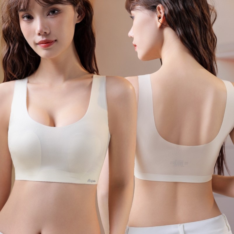 夏薄款兔耳朵冰丝内衣女大胸显小无痕美背无钢圈收副乳背心式文胸