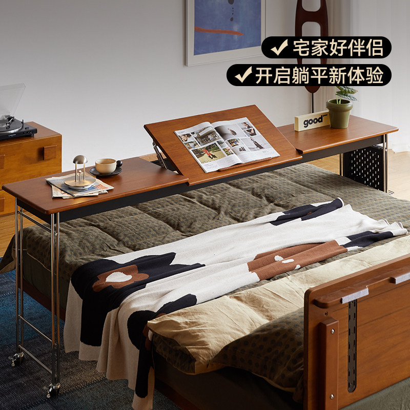 MUU床边桌实木床上书桌卧室可移动床尾长条桌家用跨床懒人电脑桌