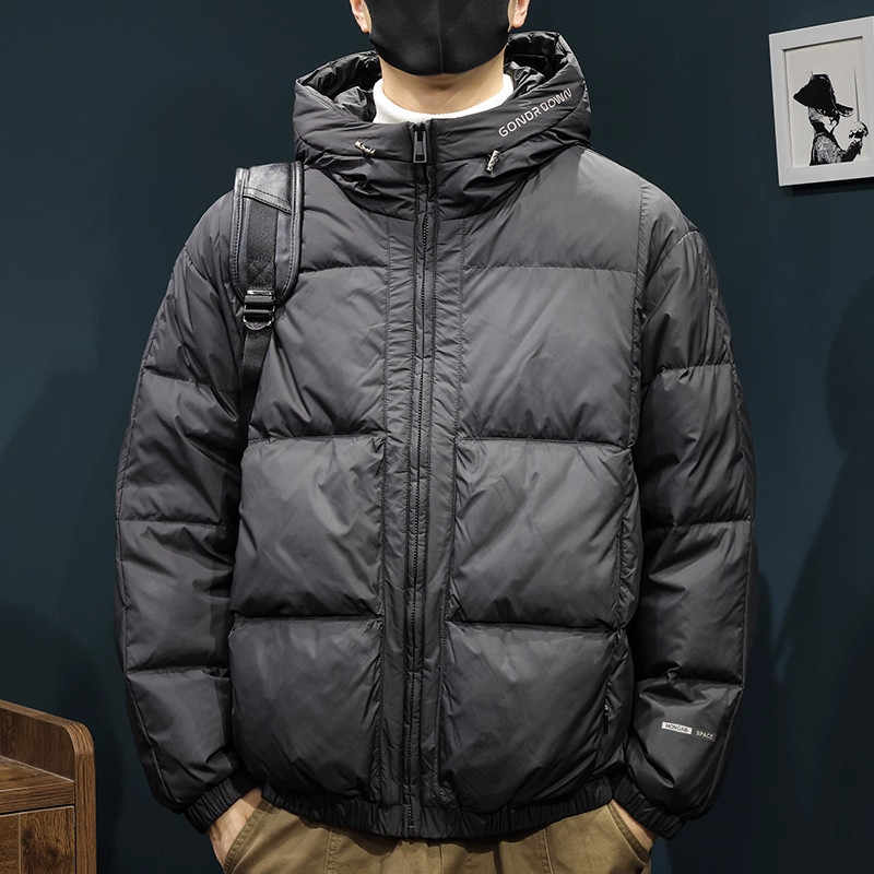 法国高端品牌冬季90鸭绒羽绒服男士冬季防寒保暖短款连帽外套衣服