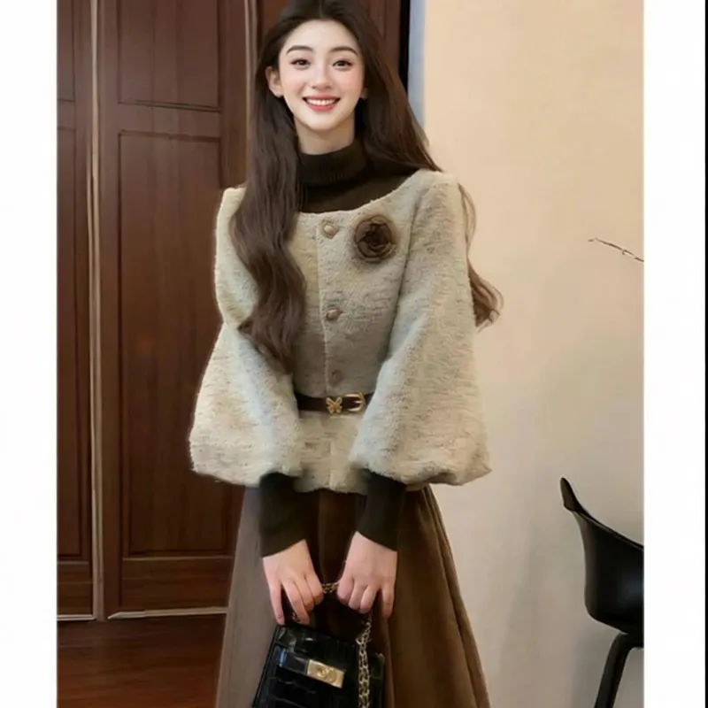 气质名媛独特绝美套装春季新款加厚外套半裙小香风一整套女装