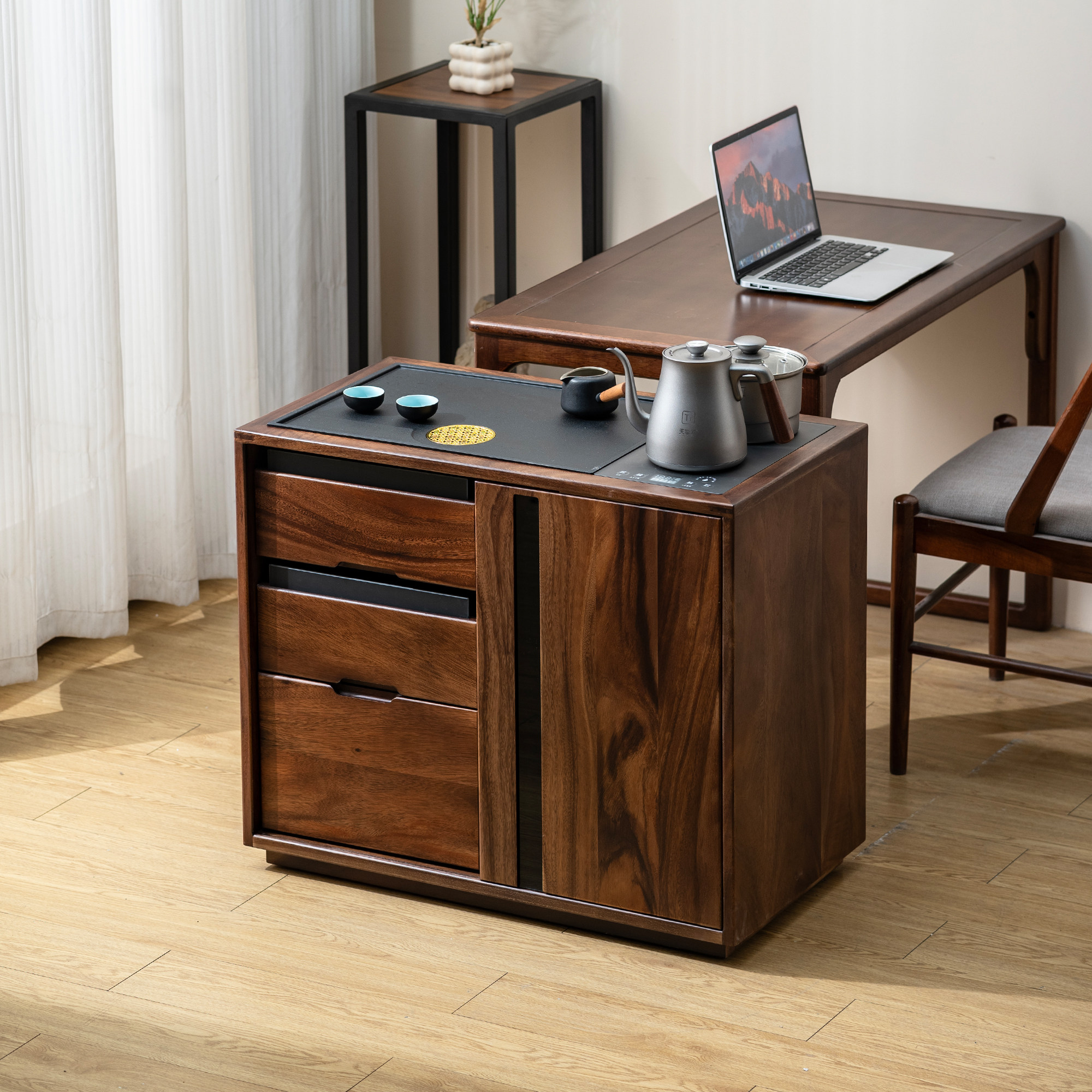 胡桃木新中式茶水柜移动实木茶台客厅小户型茶桌多功能阳台泡茶桌,住宅家具,茶几,淘宝优惠券,粉丝福利购,淘宝优惠卷