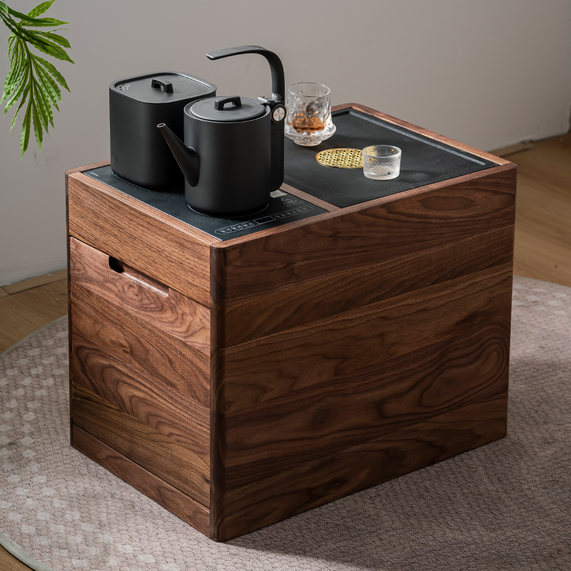 北美黑胡桃木茶水柜全实木家用茶台沙发边几简约现代可移动茶吧机