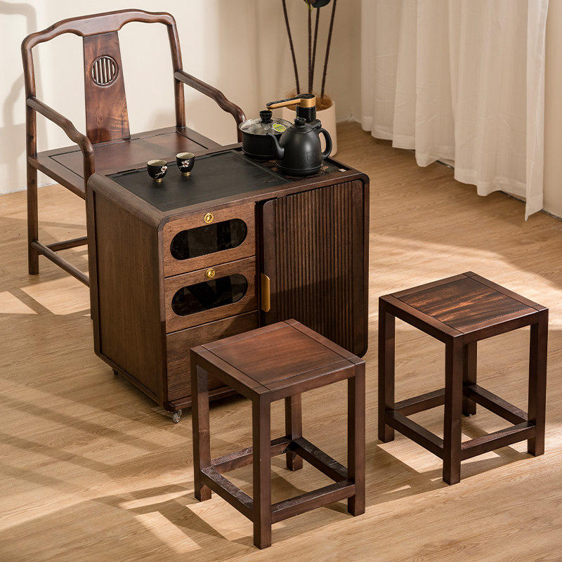 黑胡桃木桌椅组合茶台新中式实木可移动茶水柜客厅家用小户型茶几,住宅家具,茶几,淘宝优惠券,粉丝福利购,淘宝优惠卷