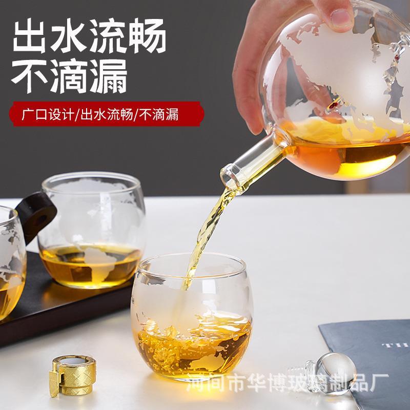 热销手工吹制玻璃酒瓶帆船地球仪泡酒器带杯子醒酒器套装威士忌酒