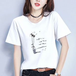 胖MM宽松圆领印花上衣时尚 正肩棉短袖 加大码 新款 高品衣 t恤女夏季