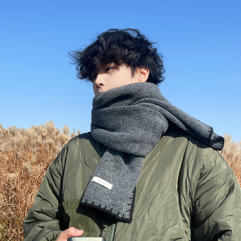 秋冬季针织毛绒灰色围巾男士2025新款加厚保暖送男友围脖男生冬天