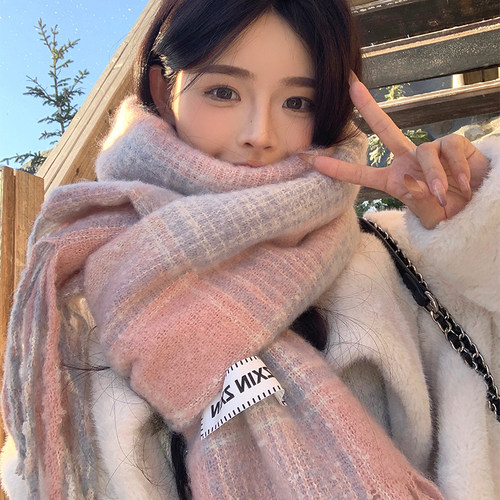 2025新款粉色仿羊绒围巾女秋冬