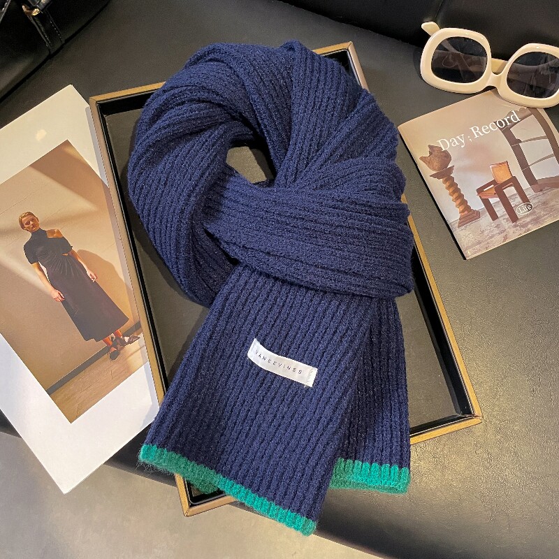 藏青色男士针织围巾秋冬季2025新款高级感送男友礼物加厚围脖男生