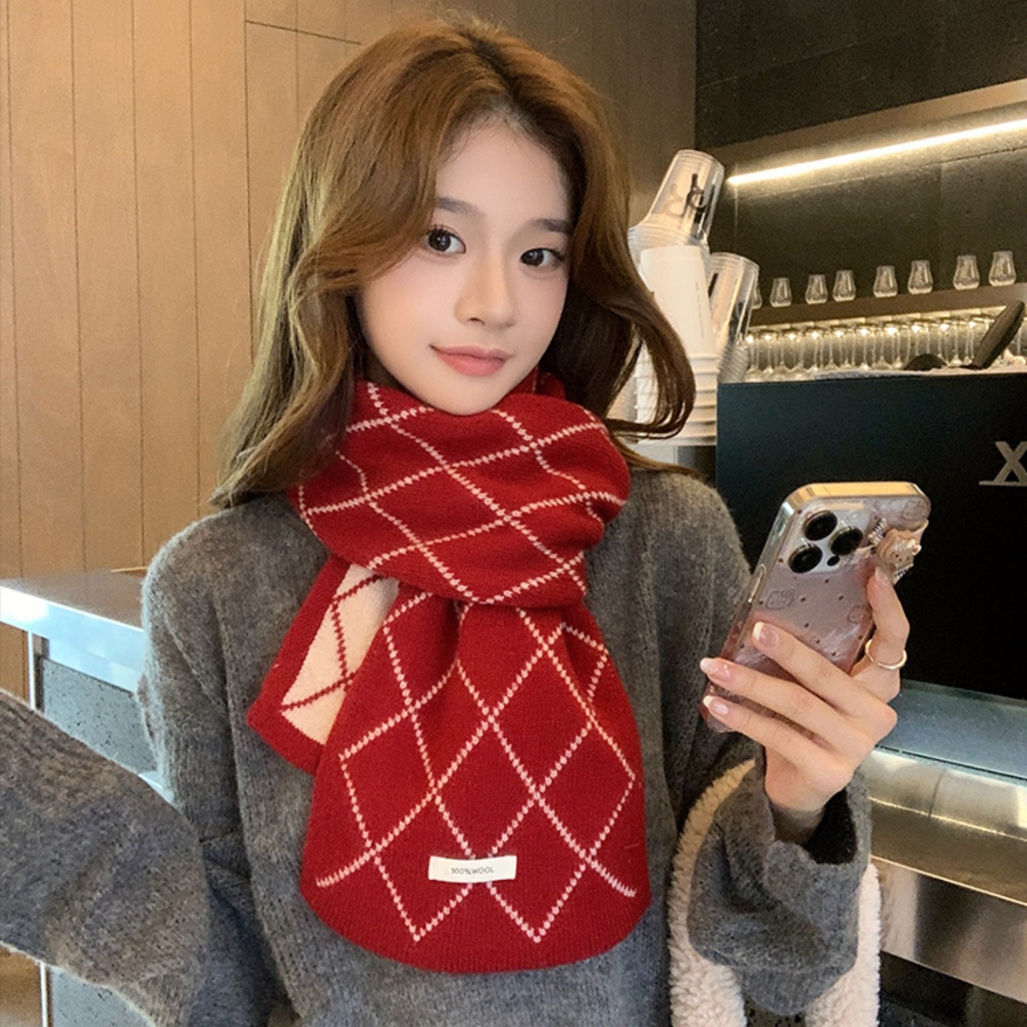 100%羊毛双面围巾女冬季复古菱形格韩系氛围感加厚保暖学生围脖冬,服饰配件/皮带/帽子/围巾,围巾/丝巾/披肩,淘宝优惠券,粉丝福利购,淘宝优惠卷