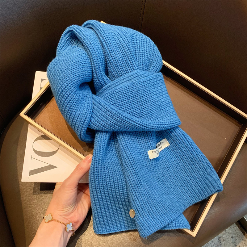 蓝色针织围巾女秋冬季加厚保暖不掉毛韩系氛围感骑行防寒护颈围脖