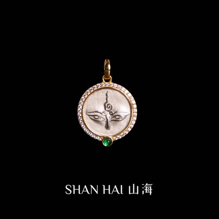 原创手工银饰复古做旧绿度母佛眼吊坠牌男女项链藏式佛节日礼物