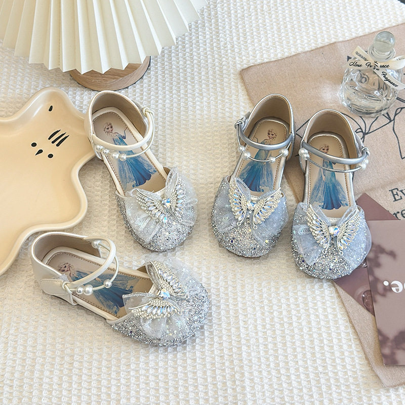 2026春夏季新款儿童凉鞋女童亮片大蝴蝶艾莎时尚舞蹈公主鞋表演鞋