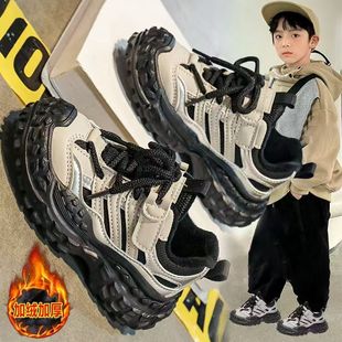儿童帅气中大童运动鞋2025春季加绒加厚男童跑步鞋女童轮胎休闲鞋