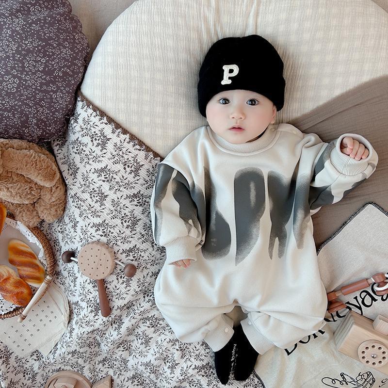 pipimax婴儿撞色加绒哈衣连体