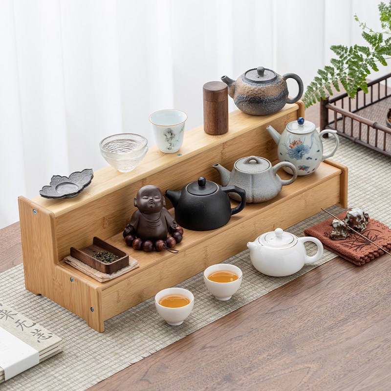 楠竹博古架中式小号桌面收纳小架子茶具茶叶摆件架茶壶展示置物架
