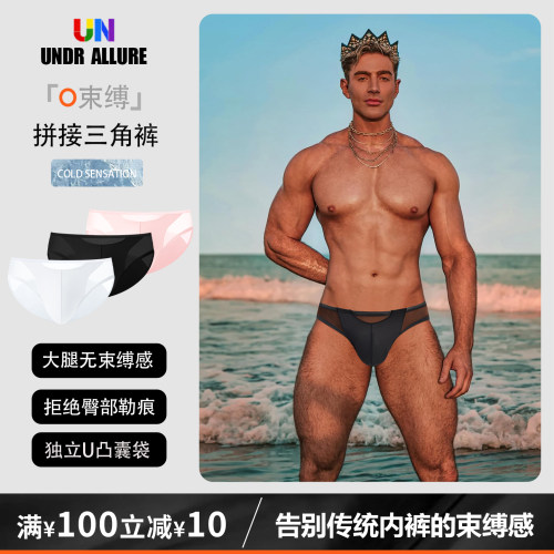 2条装莫代尔拼接透明三角裤透气