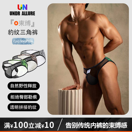 2条装超薄透明性感豹纹三角内裤