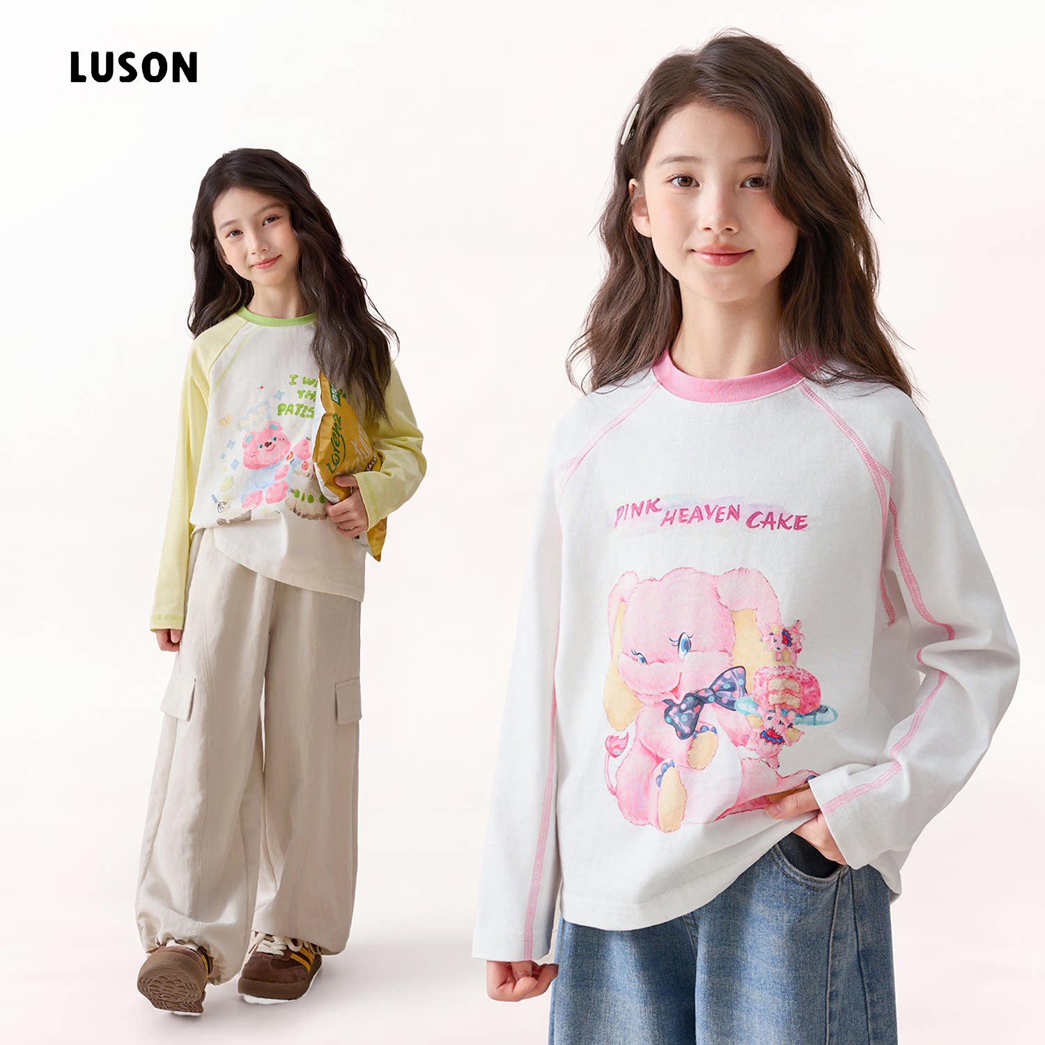 LUSON女童秋季长袖印花T恤中大童图片