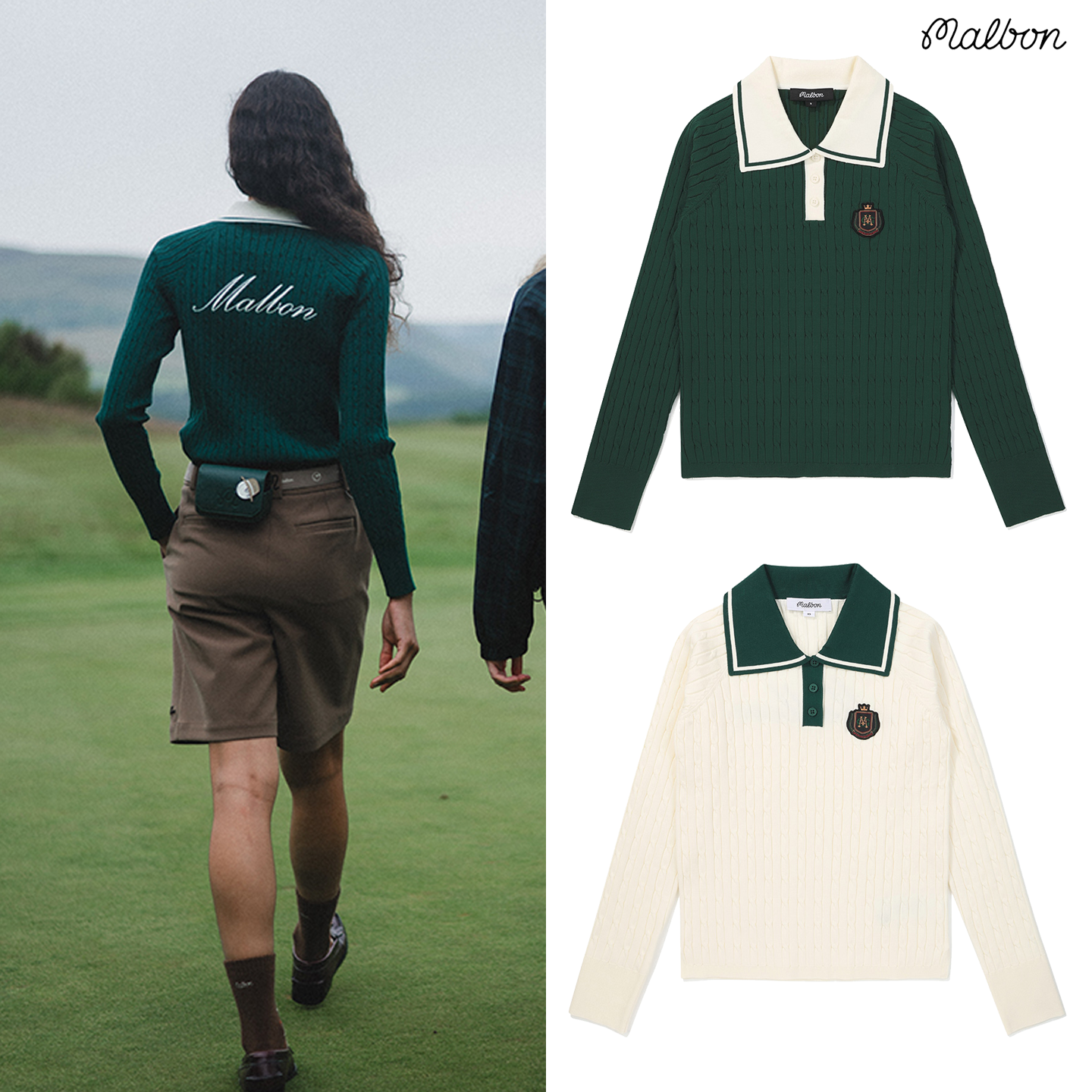 韩国MALBON高尔夫服装25秋冬新款运动长袖女针织衫时尚百搭款毛衣
