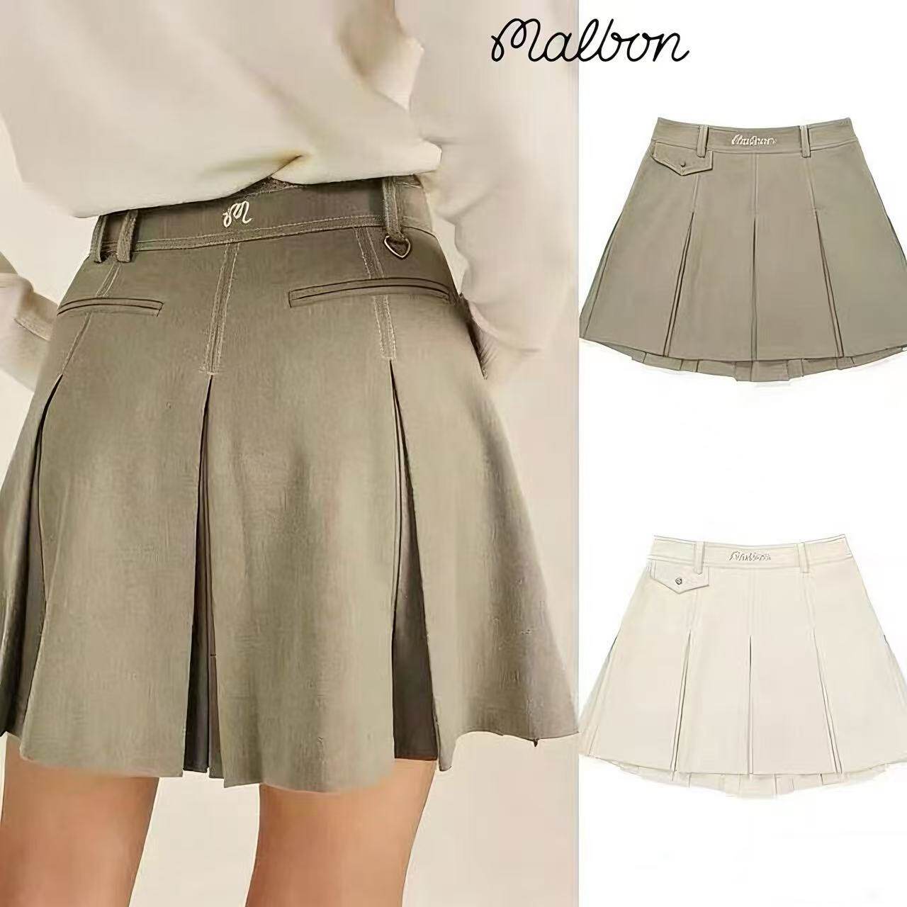 2026春夏新款韩国MALBON高尔夫女装运动休闲纯色百搭A字百褶裙女