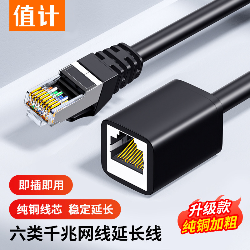 值计网线延长线器转接口宽带对接头连网络六类千兆rj45公对母加长