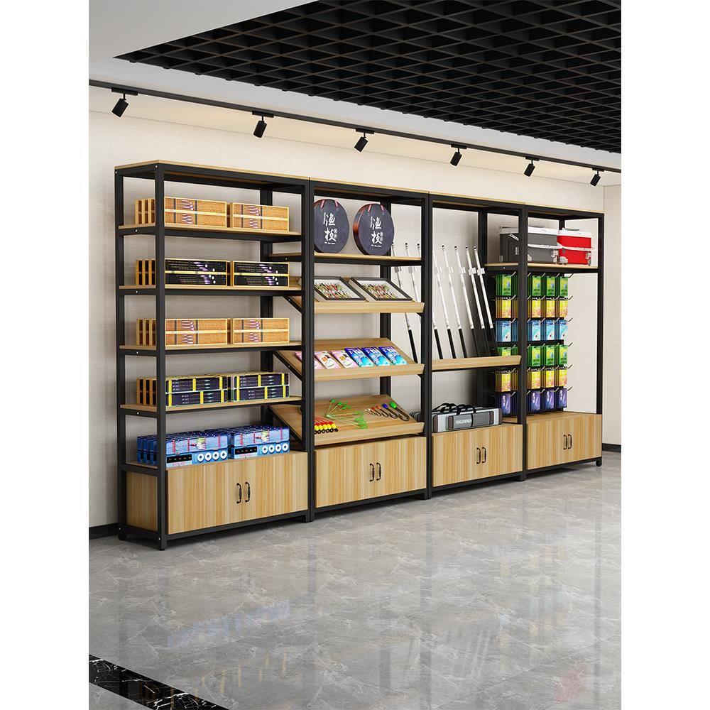 渔具店展示柜鱼竿货架饵料架精品多层钓箱展示架挂钩架鱼漂陈列柜