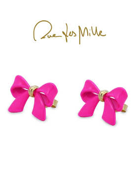 田曦薇同款同款 RuedesMille芭比粉蝴蝶结耳钉甜酷风耳环生日礼物