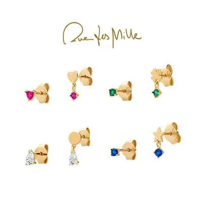 【新品】RuedesMille意大利原创设计彩色锆石耳钉不对称耳环女