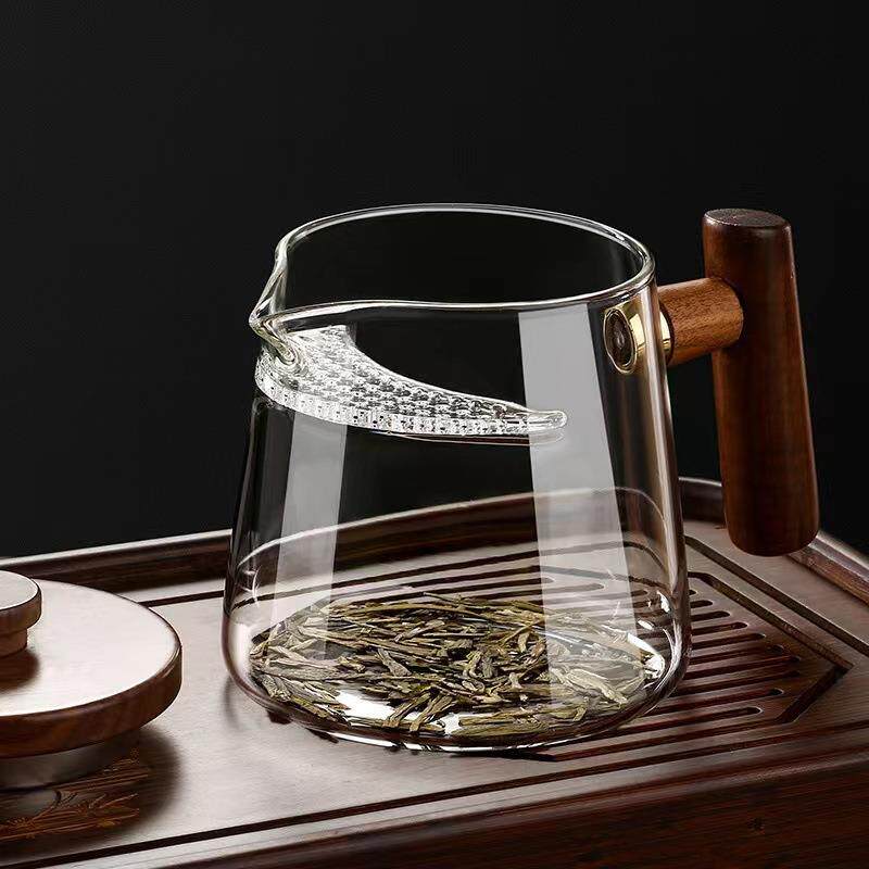 高硼硅透明耐高温玻璃泡茶杯月牙带过滤一体公道杯带盖绿茶公道杯