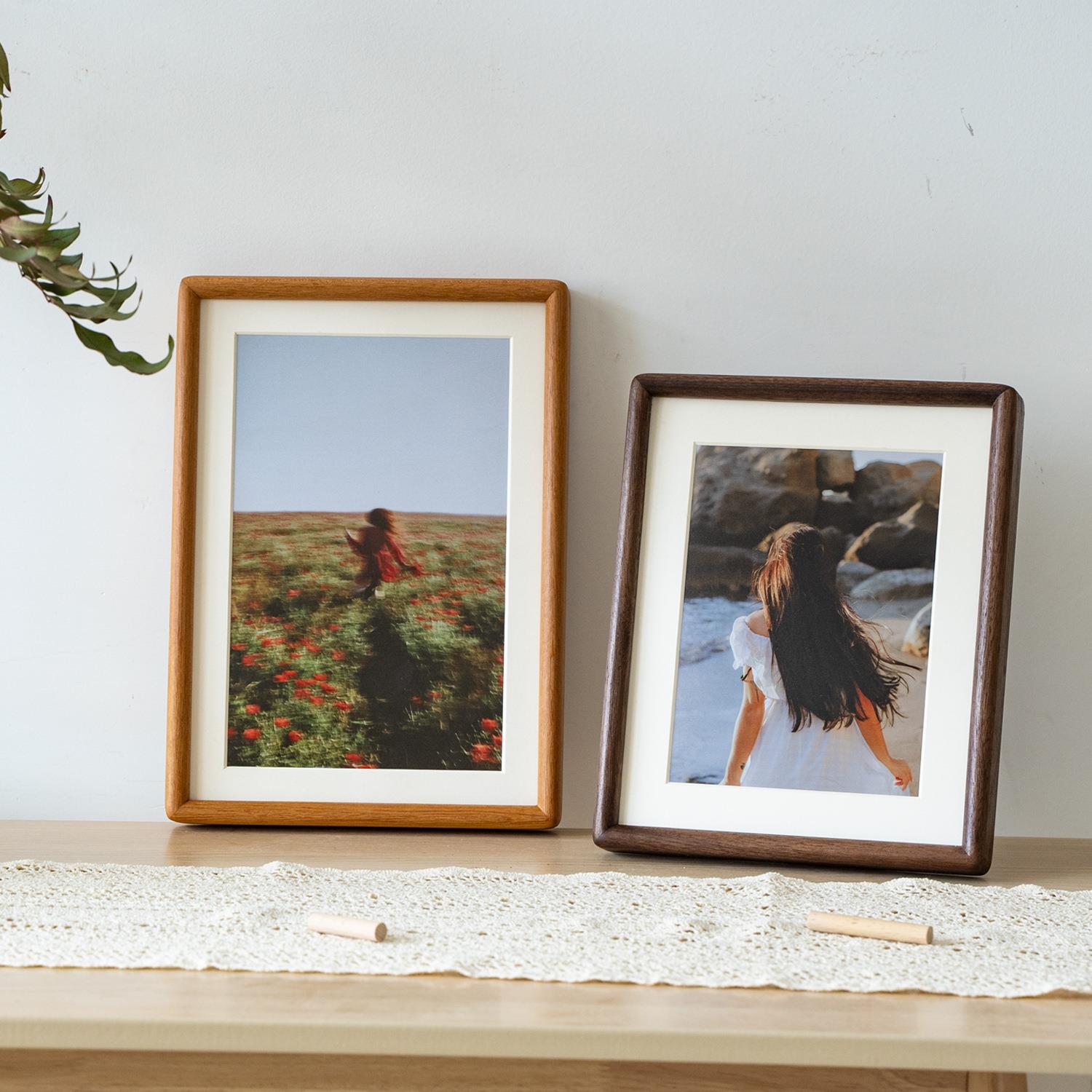 相框摆台实木榫卯圆角结婚照洗照片加打印6/8寸胡桃木7摆件婚纱照