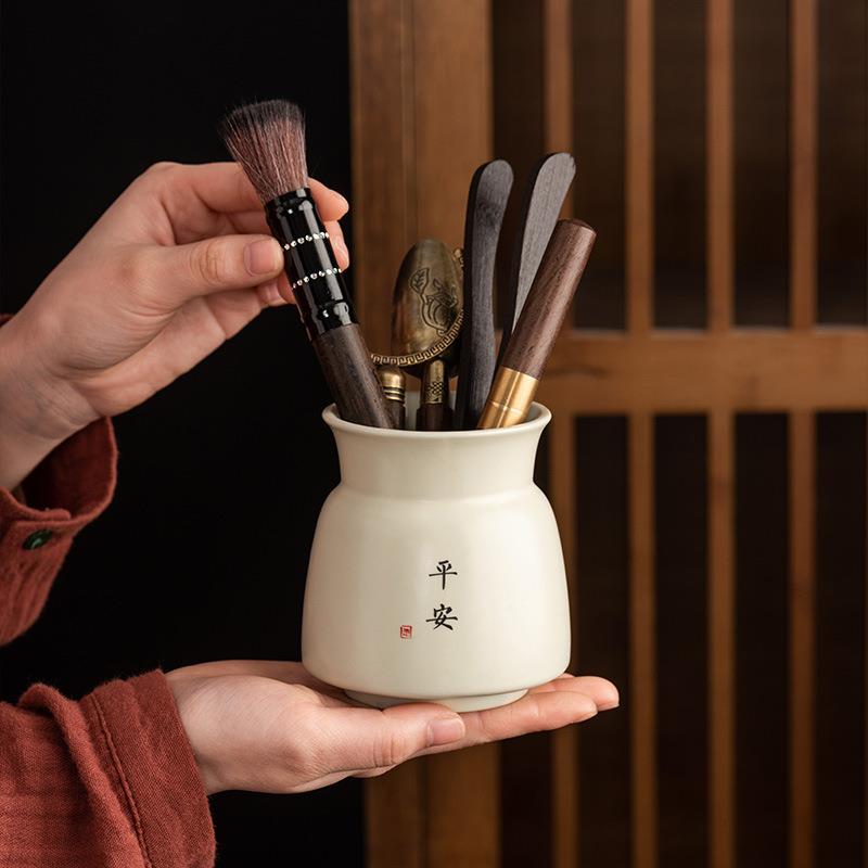 汝窑茶道六君子黑檀实木茶夹茶勺茶针刷茶具配件整套高档千里江山