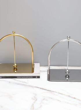 现代不锈钢纸巾架镇纸器摆件样板房书房客厅玄关桌面家居软装饰品