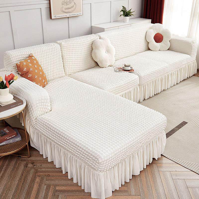 弹力泡泡纱沙发套盖布纯色贵妃位客厅组合沙发套全包防滑四季通用