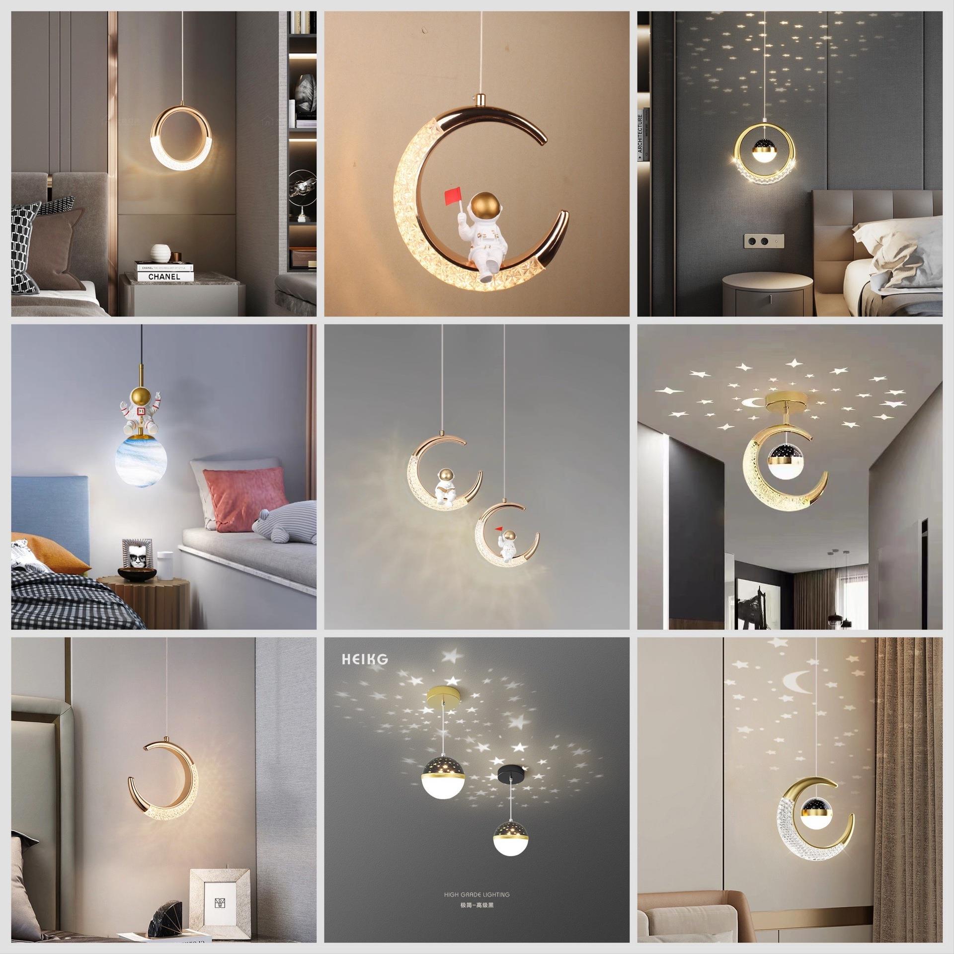 卧室床头小吊灯简约现代轻奢月亮吊灯星空顶创意卡通儿童房小吊灯
